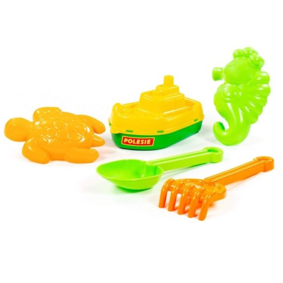Zabawki do Piaskownicy Nr370: Holownik, Szufelka, Grabki, Zielony Konik 
