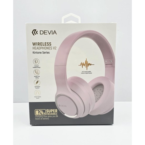 Devia słuchawki Bluetooth nauszne Kintone różowe